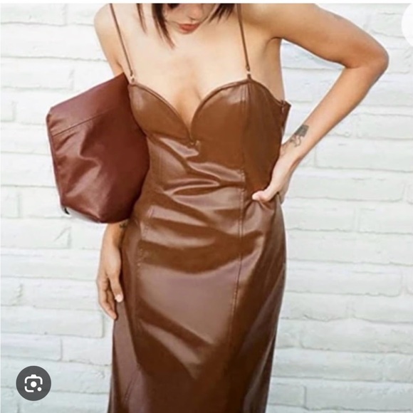 Zara Strapless Leather Brown Dress M 🤎 - Picture 5 of 10